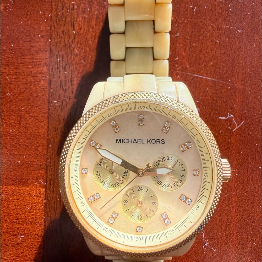 Michael Kors Beige Ivory Resin Chronograph Watch (needs repair)